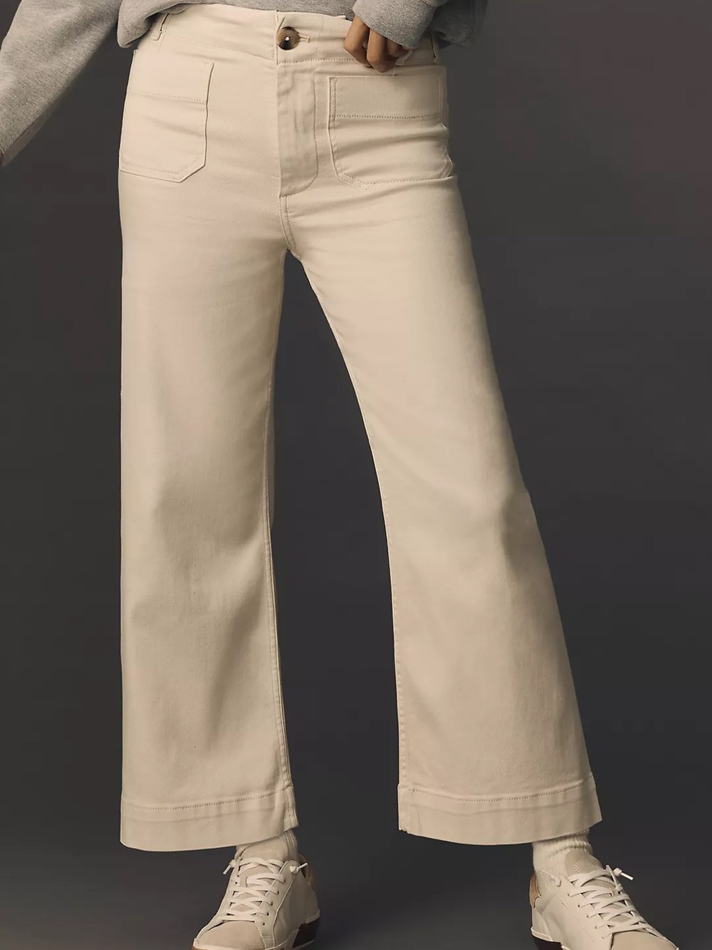 Maeve Colette Cropped Wide-Leg Jeans in Cream